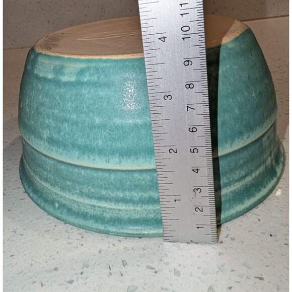 Handmade Studio Pottery Bowl Turquoise Glaze Signed 1950s - Picture 10 of 16